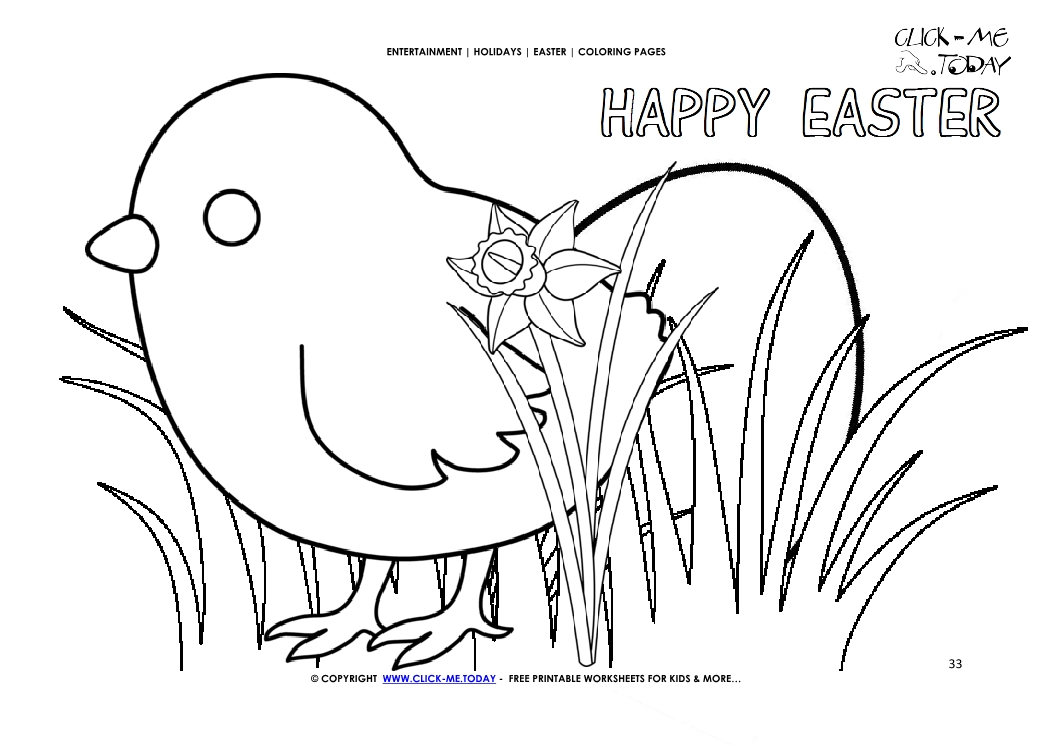 Easter Coloring Page: 33 Happy Easter chick and egg in grass